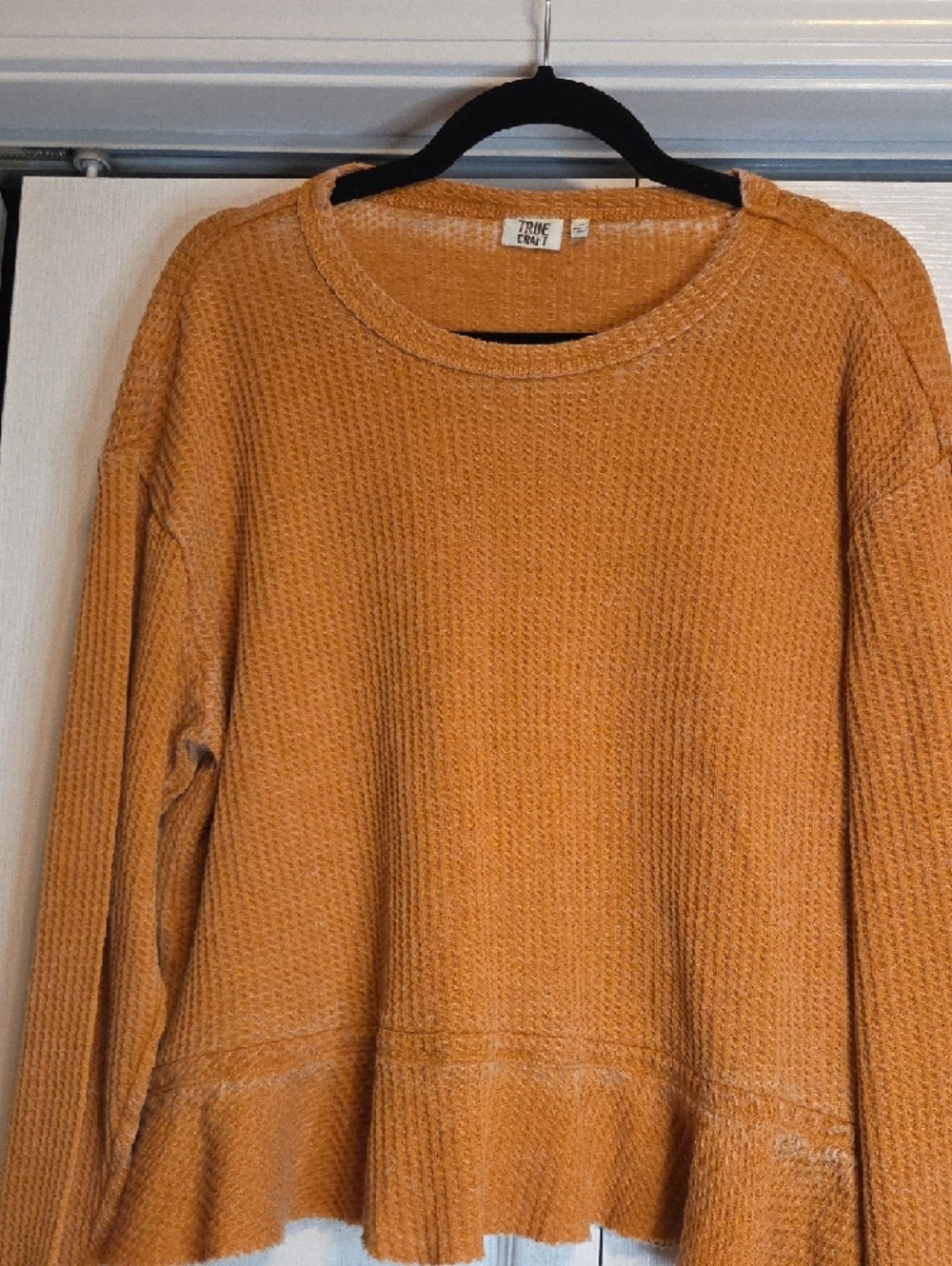 True Craft Women's Waffle-Knit Scoop Neck Sweater in Mustard - Picture 3 of 4